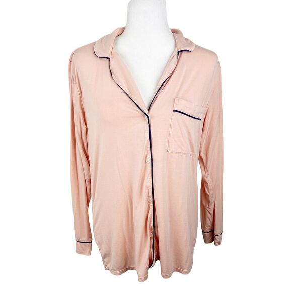 Eberjey Gisele Pajama Top Sleep Shirt Long Sleeve Button Up Lounge Peach SMALL - Picture 1 of 15